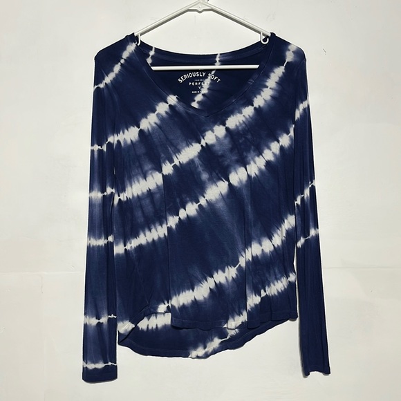 Aeropostale Tops - Aeropostale Seriously Soft Perfect V Blue White Tie Dye V-Neck Long Sleeve Shirt